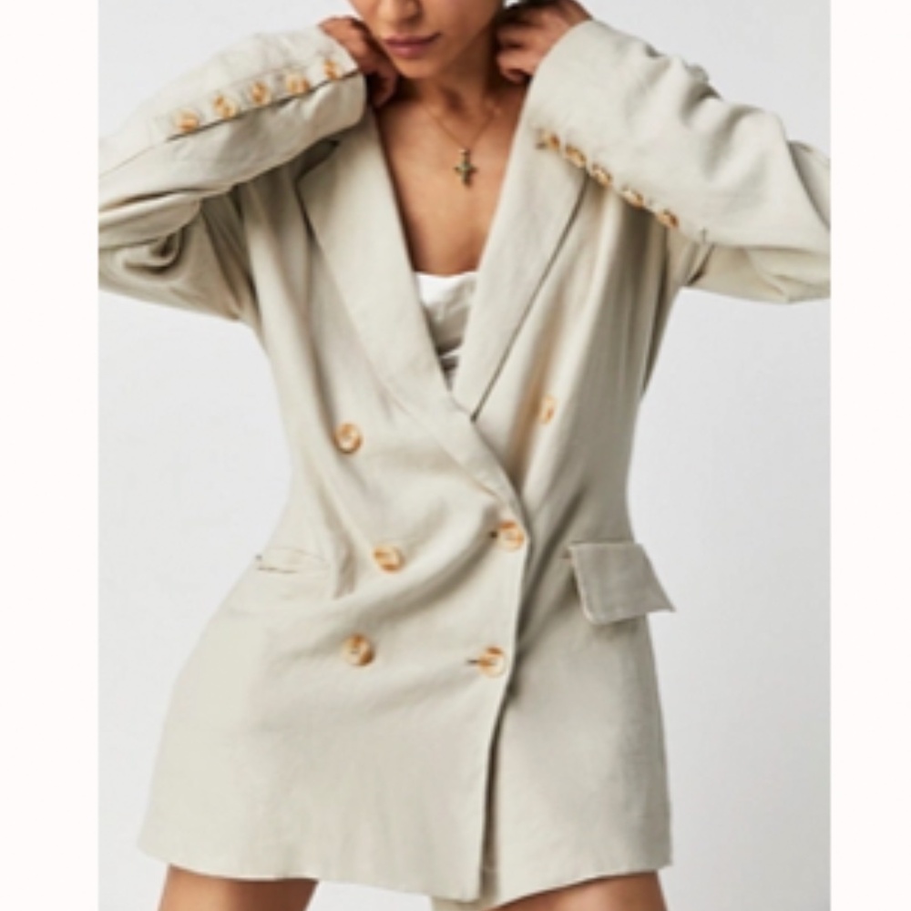 Free People Olivia Linen Blazer Cream Jacket size XS NWOT